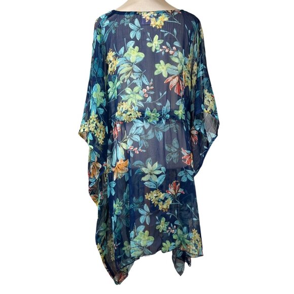 Sunflower Blue Floral Chiffon Sheer Kaftan Swim Cover-Up Size OS - Picture 3 of 10